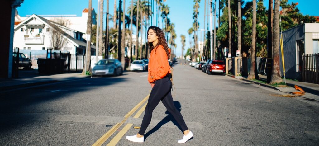 pedestrian crash, pedestrian accident, Young woman enjoys the walk in CA