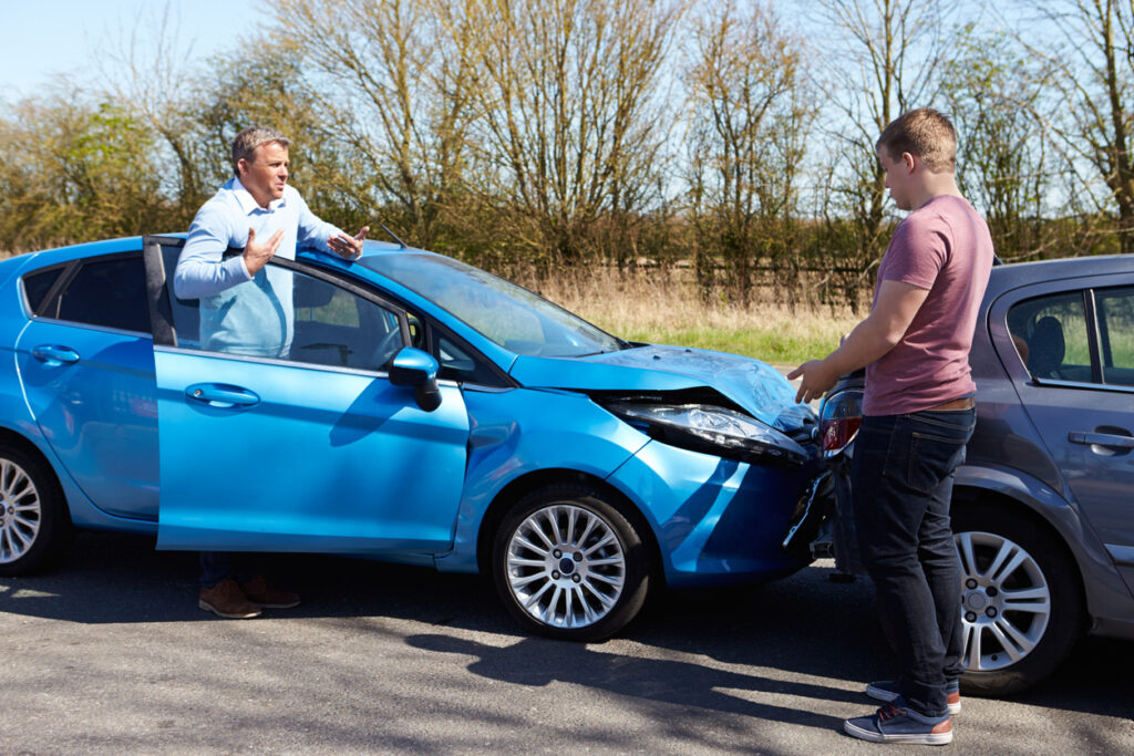 California car accident lawyer men arguing after rear end car crash